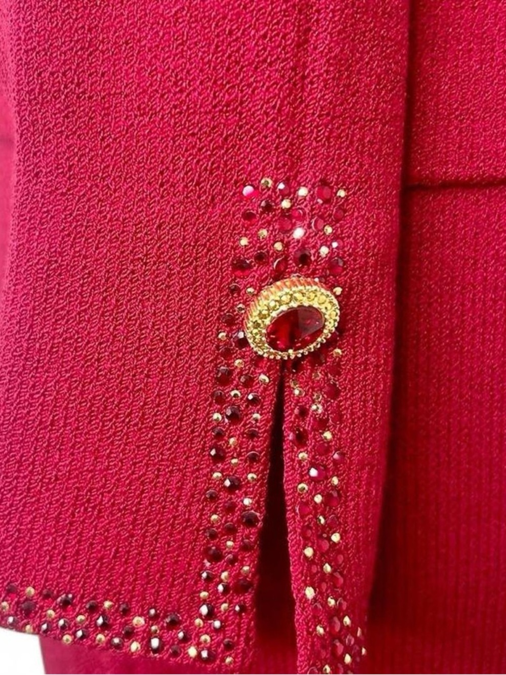 St. John Red Sparkle Bedazzled Blazer Jacket Statement Piece Sz 8 - Picture 4 of 5